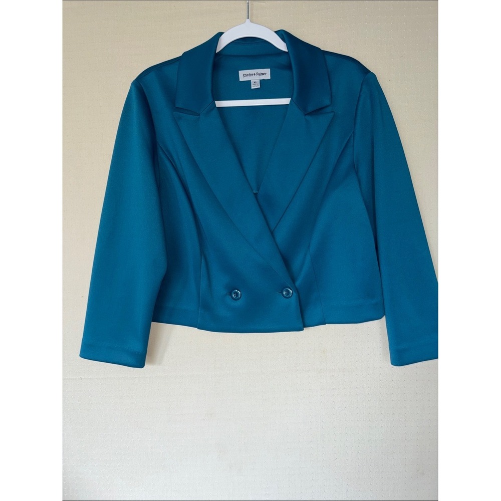 Shelby & Palmer Teal Blue Cropped Blazer Double Breasted 3/4 Sleeve XL